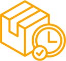 Package and clock icon with check mark.