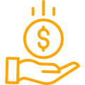 Hand holding a coin with dollar sign.